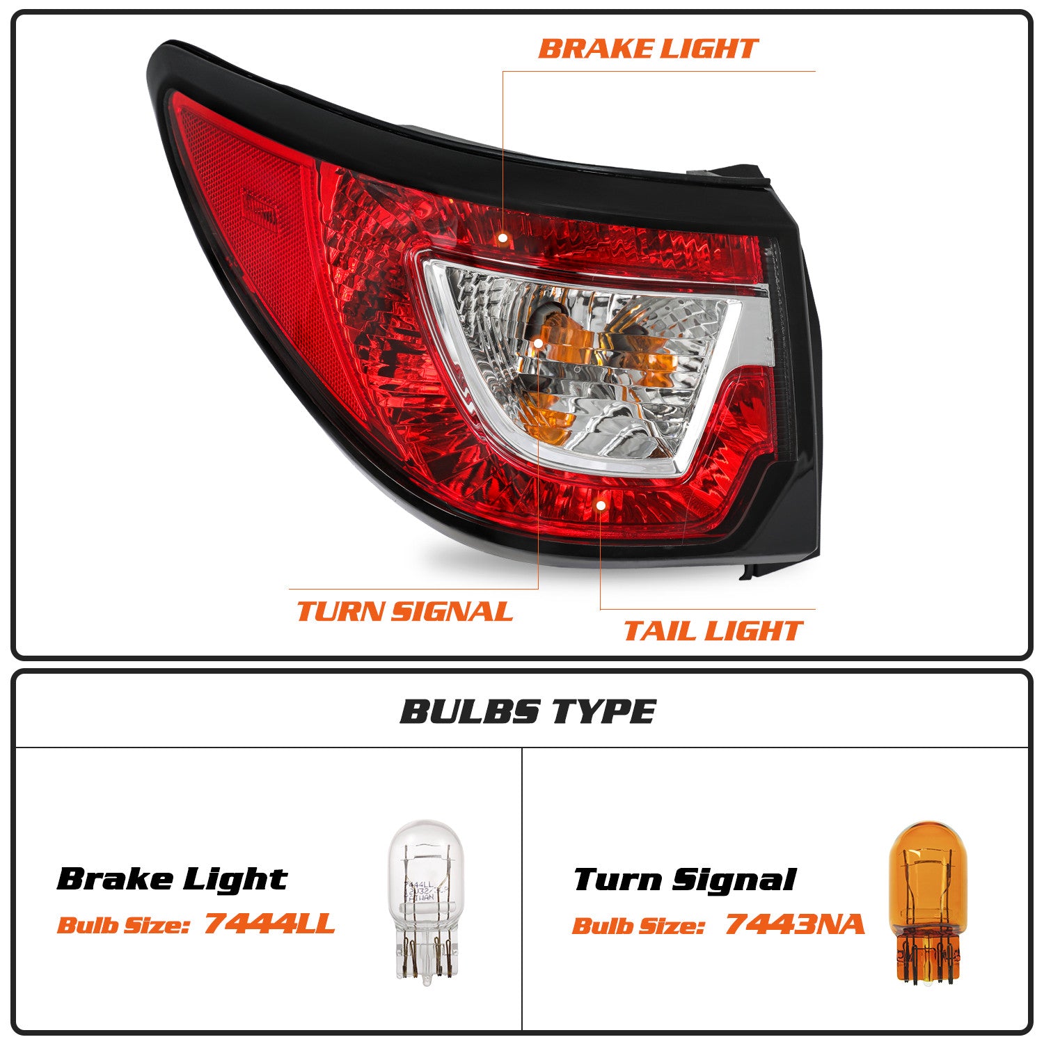 Tail Light For 2013-2017 Chevy Traverse Tail Lamp Rear Outer Driver Side w/ Bulb