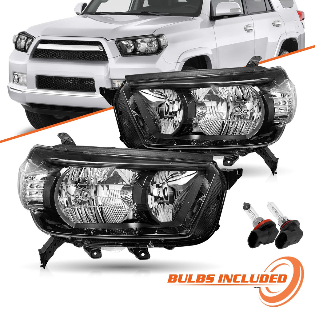 For 2010-2013 Toyota 4Runner Black Clear Corner Headlights Assembly Set W/bulbs