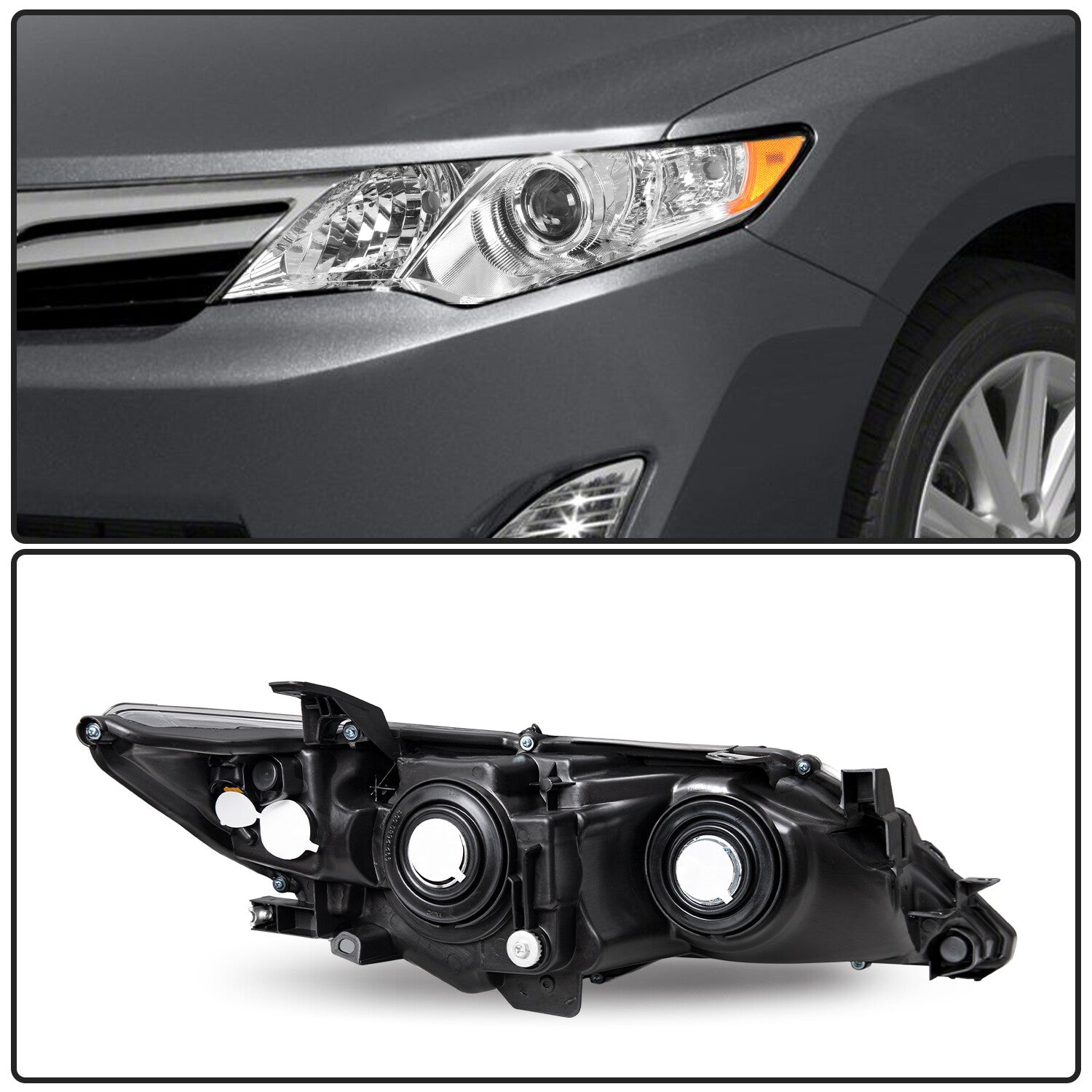 For 2012 2013 2014 Toyota Camry Projector Chrome Headlights Amber Headlamps L+R