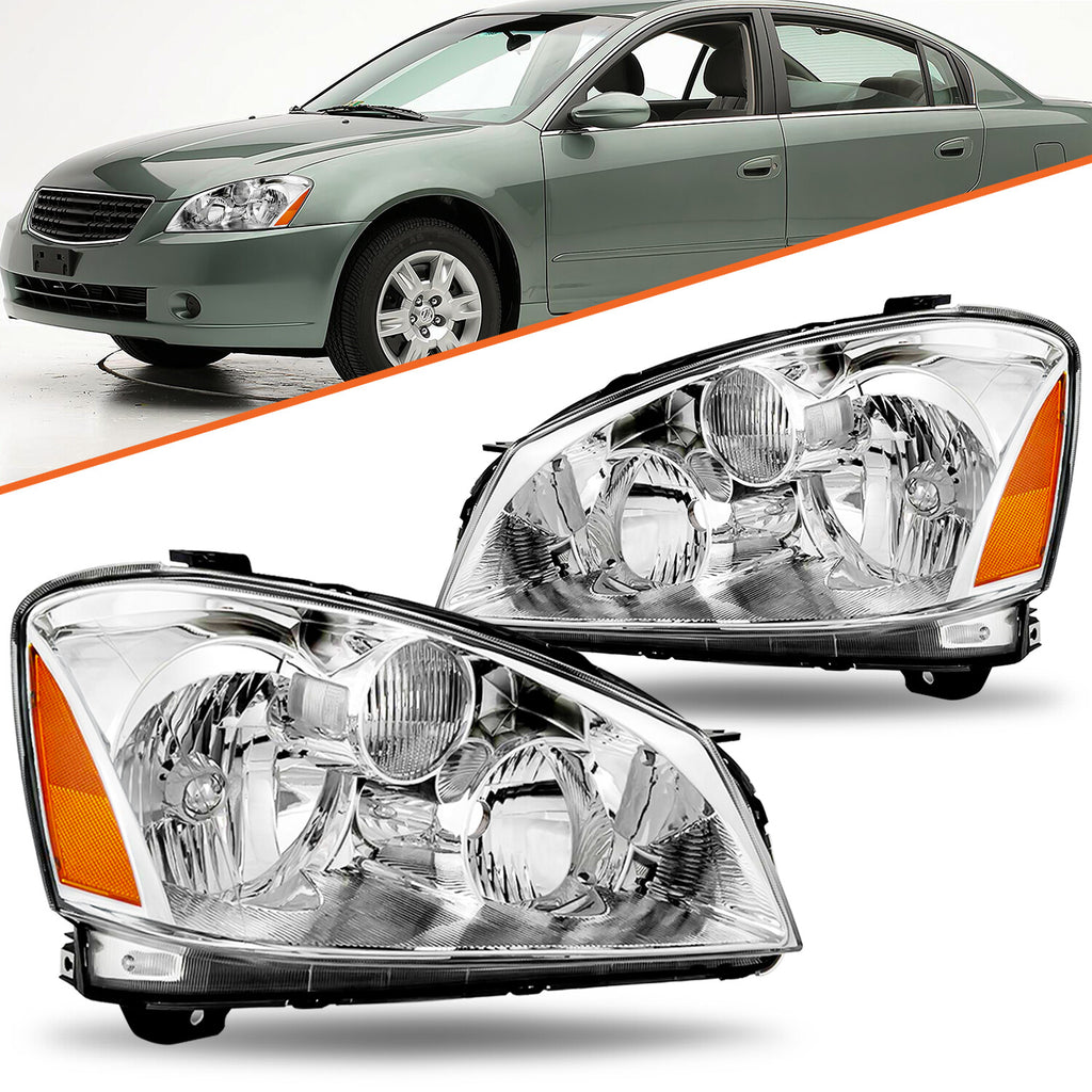 For 2005-2006 Nissan Altima Sedan 4Dr Chrome Headlights Assembly Headlamps Pair