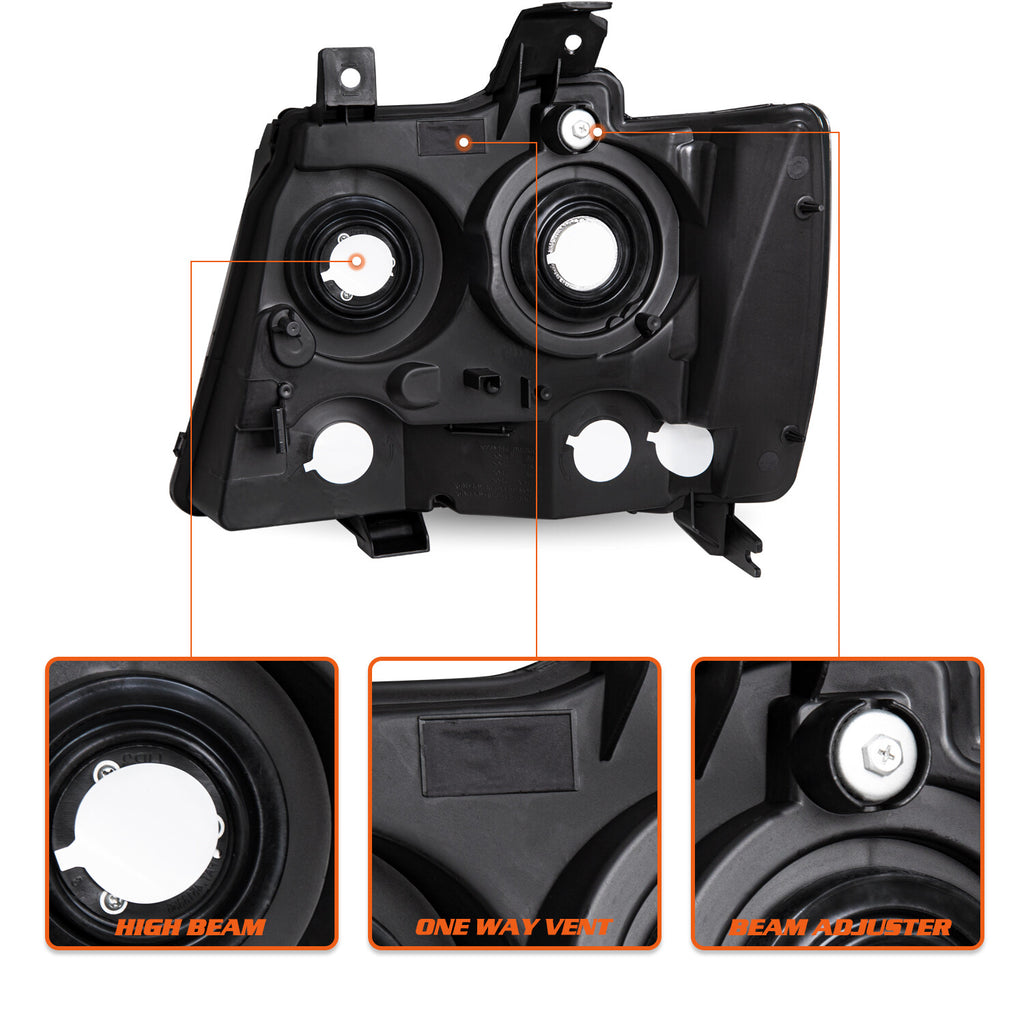 Pair Headlights For Chevy Avalanche Suburban Tahoe 2007-2014 Black Halogen Sets