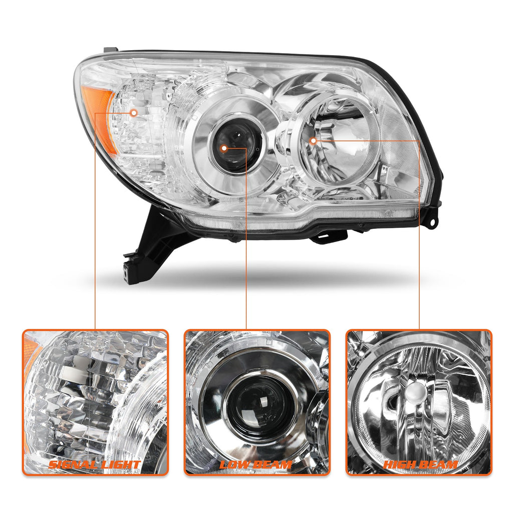 For 2006-2009 Toyota 4Runner Chrome Headlights Amber Corner Headlamps Right Side