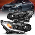 For 2016-2021 Honda Civic Black Projector W/DRL Headlights Assembly Lamps Pair