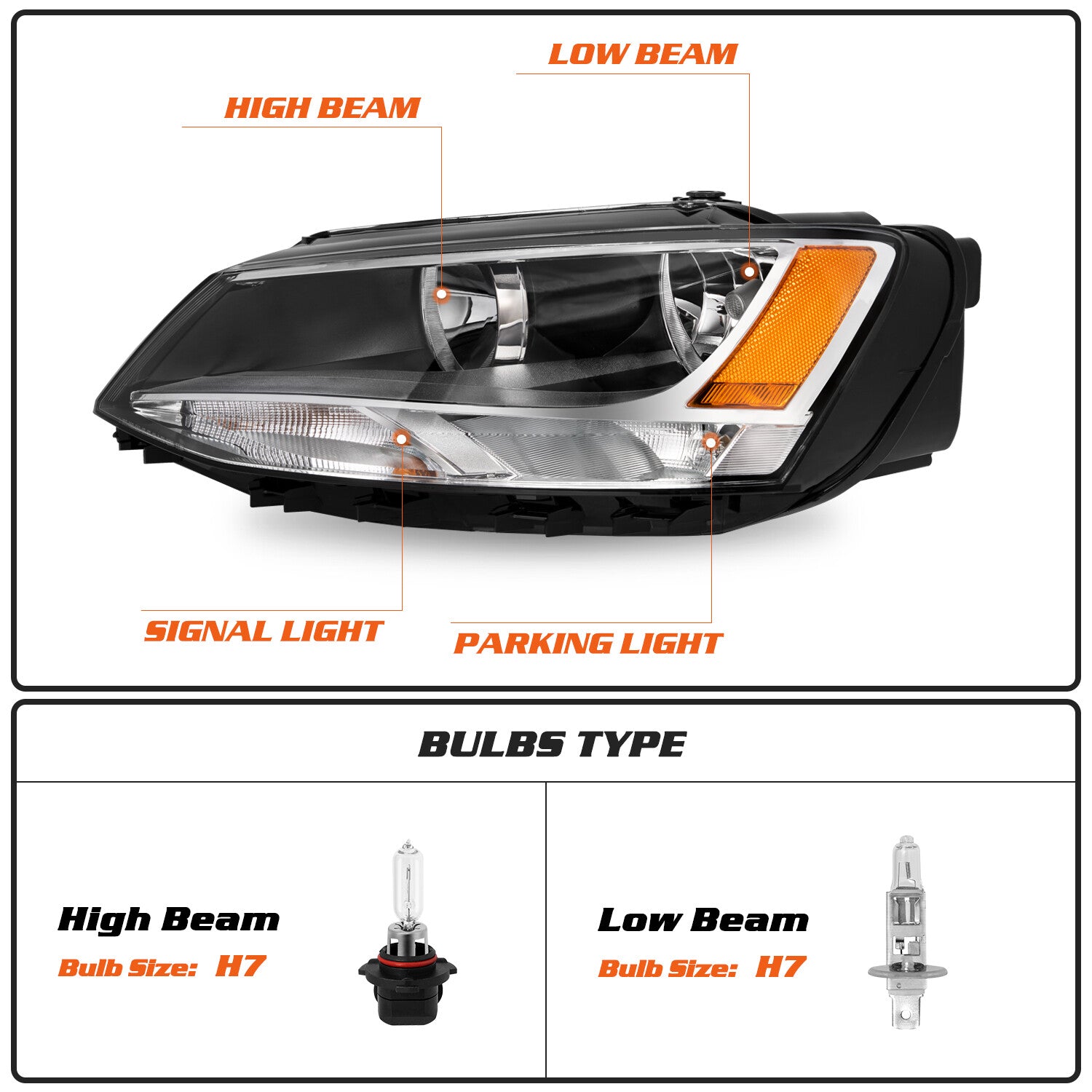 For 2011-2018 Volkswagen Jetta Headlamp Halogen Left Driver side Headlight