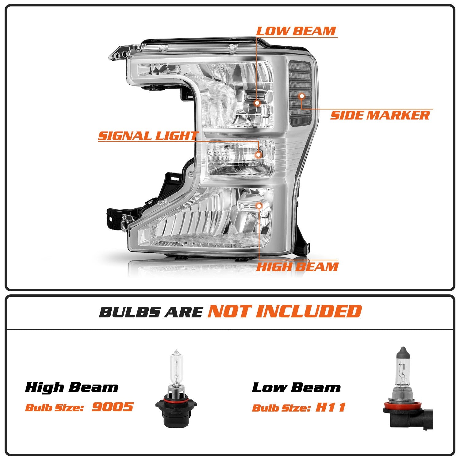 For 2020-2022 Ford F250 F350 SuperDuty Halogen Chrome Headlights Headlamps