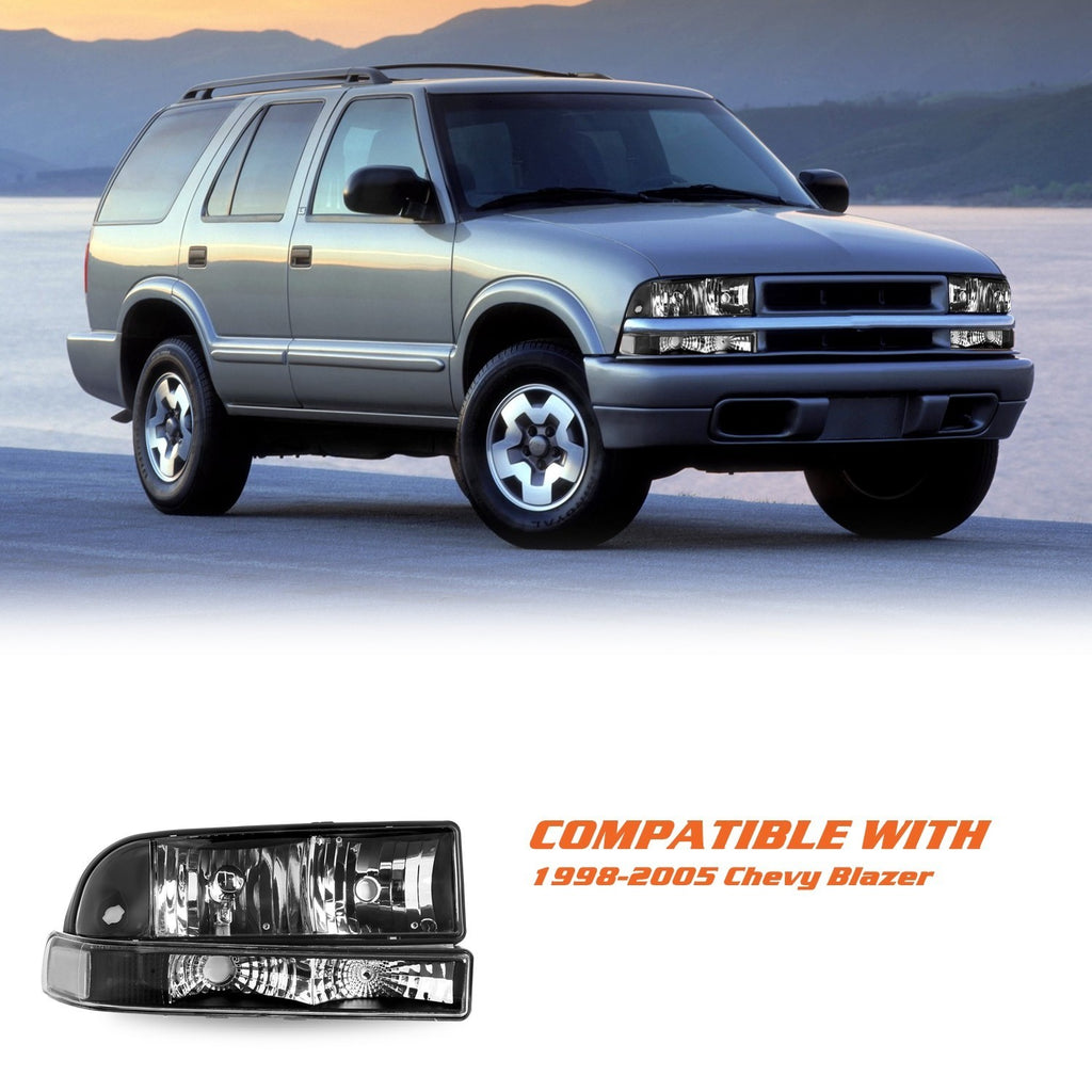 Black Headlights Bumper Headlamps For 1998-2005 CHEVY S10 BLAZER Assembly Sets