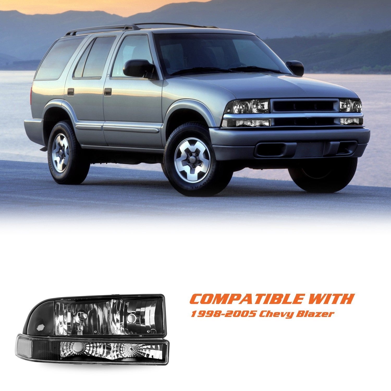 Black Headlights Bumper Headlamps For 1998-2005 CHEVY S10 BLAZER Assembly Sets