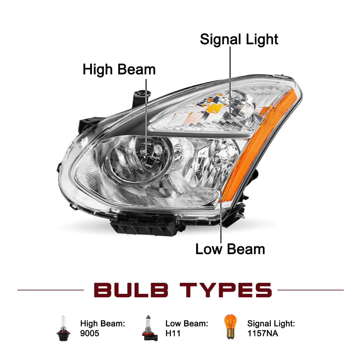 Headlights Assembly For 2008-2013 Nissan Rogue Chrome Amber Headlamps Left+Right