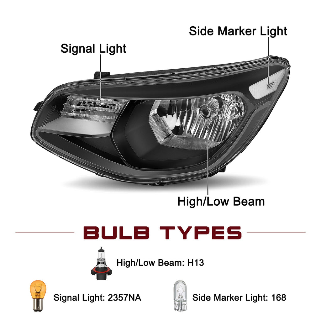 For 2014 2015 2016 2017 2018 2019 Kia Soul Black Clear Halogen Headlights Pair