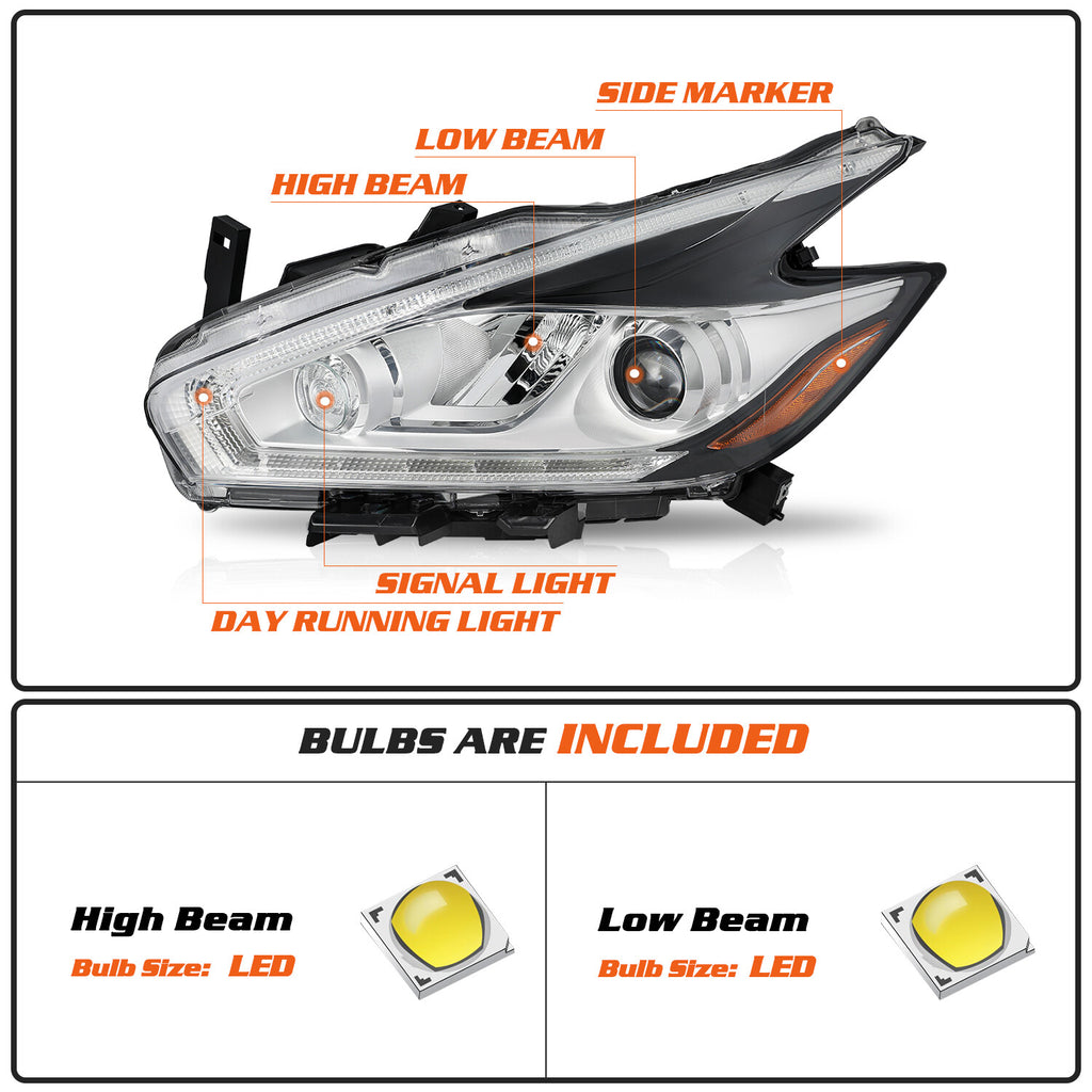 For 2015-2018 Nissan Murano Full LED Projector Left Driver Side Headlight Lamp