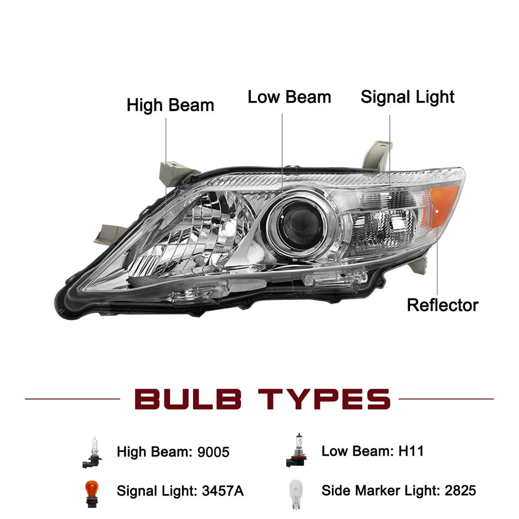 For 2010-2011 Toyota Camry Sedan Chrome Headlights Amber Headlights Lamps L+R