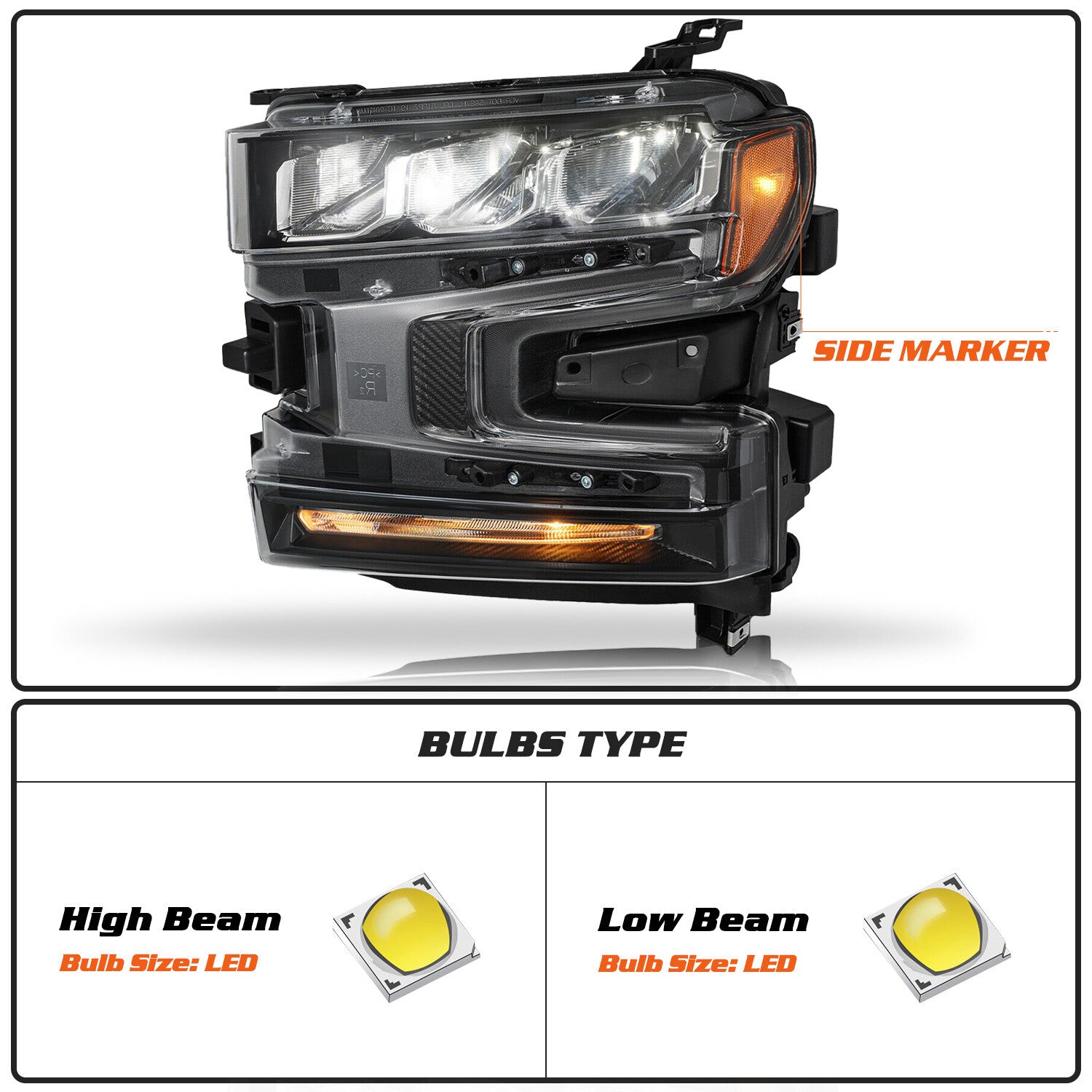 Full LED Headlights For 2019-2021 Chevy Silverado 1500 Headlamps Left & Right