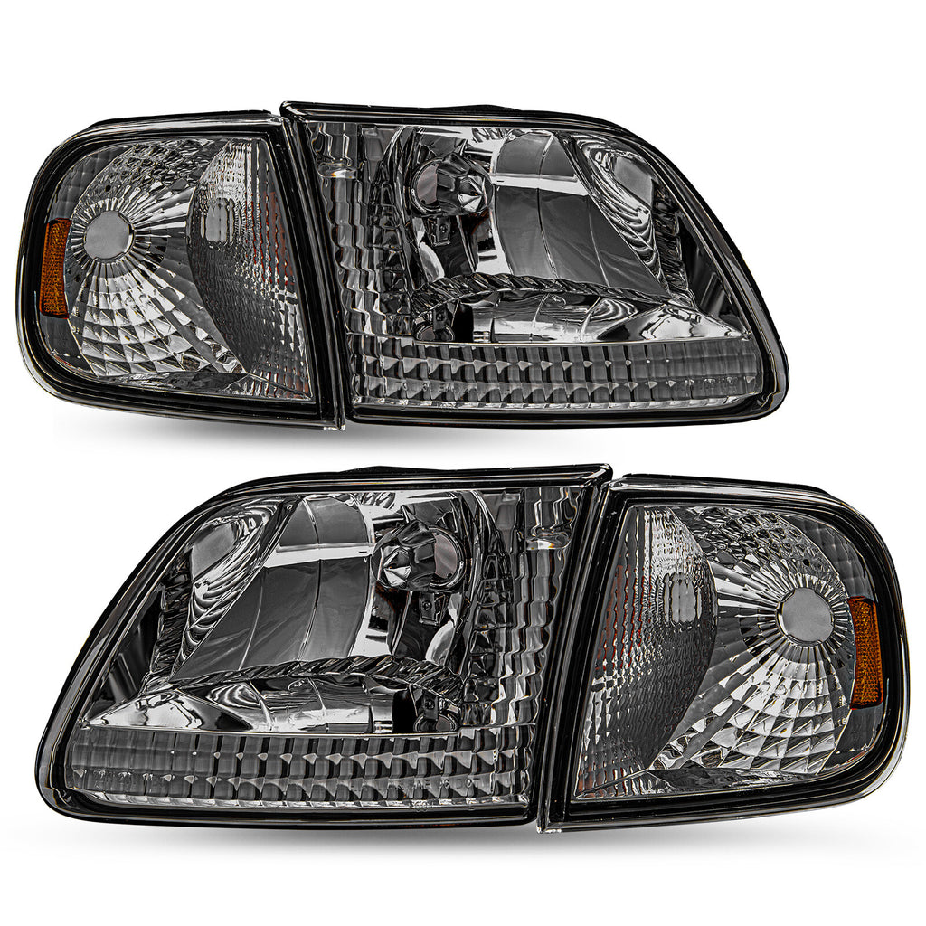 For 97-02 Expedition Ford 97-03 F150 Smoke Housing Amber Corner 4Pcs Headlights