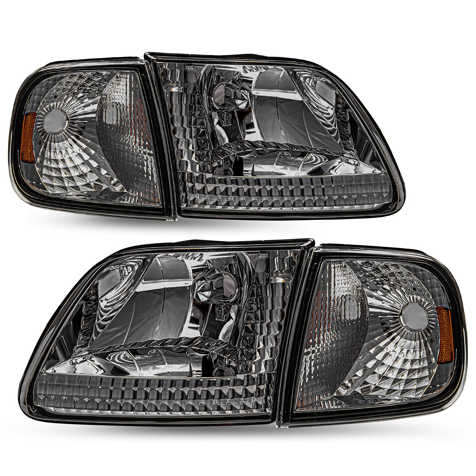 For 97-02 Expedition Ford 97-03 F150 Smoke Housing Amber Corner 4Pcs Headlights