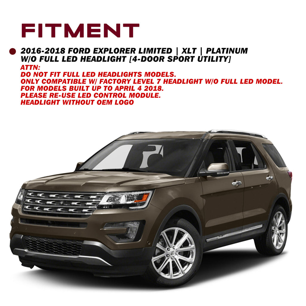 Halogen Right&Left For 2016-2019 Ford Explorer Sport Headlight W/LED DRL Chrome