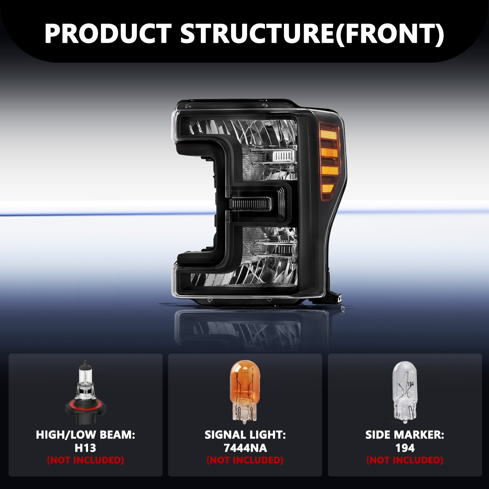 For 2017-2019 Ford F250 F350 SuperDuty Halogen Black Headlights lamps Left+Right