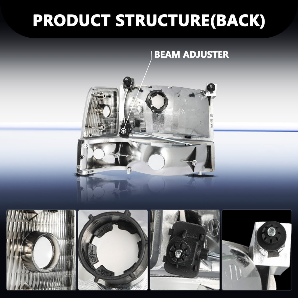 For 1992-1996 Ford F150 F250 F350 Bronco Smoke Headlights w/Corner Signal Lamps