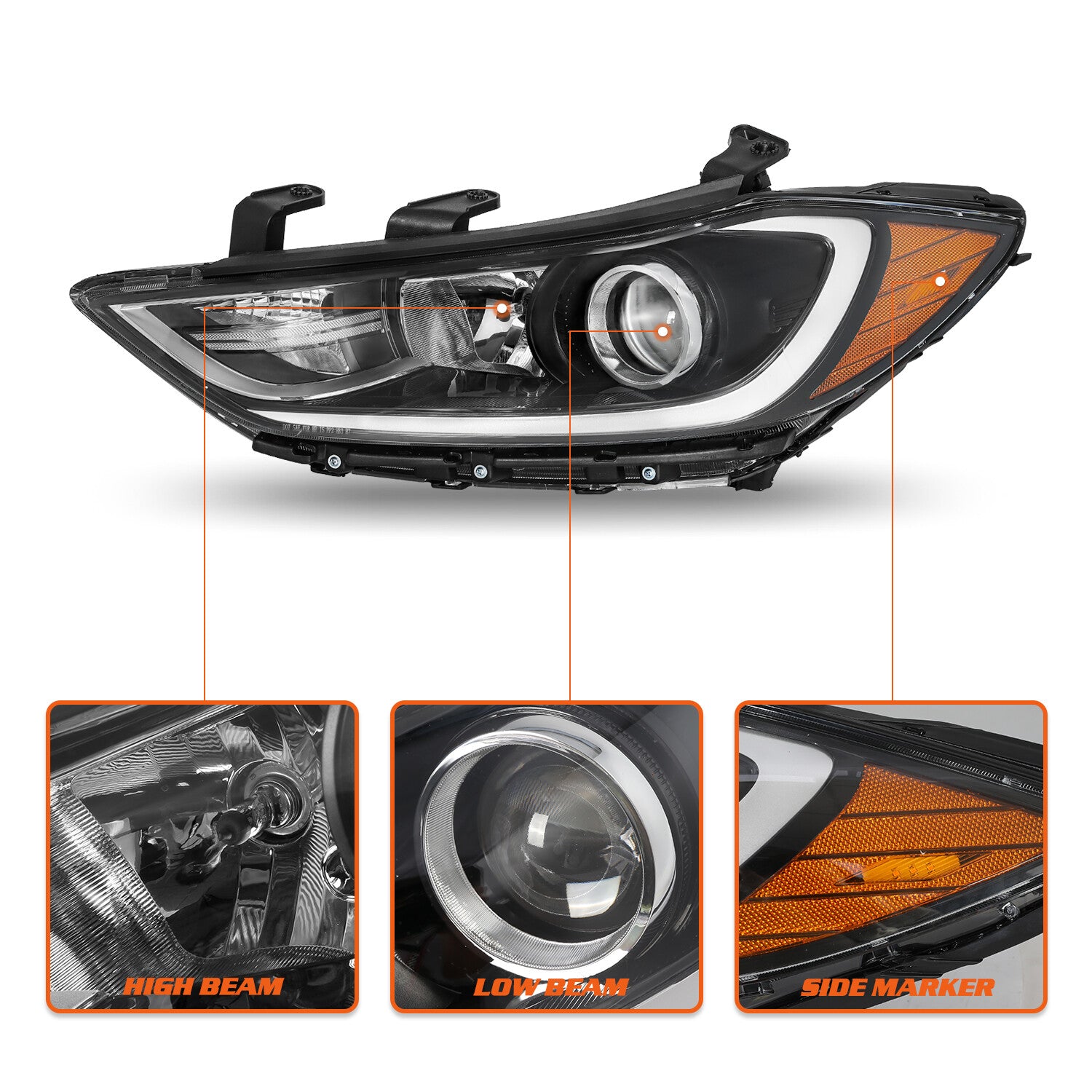 For 2017 2018 Hyundai Elantra Halogen Headlight Assembly Lamps Replacement Pairs