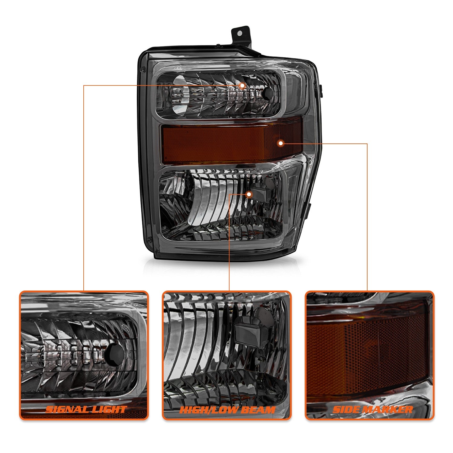 1 Pair Smoke Headlights lamps For 2008-2010 Ford F250 F350 F450 F550 Super Duty