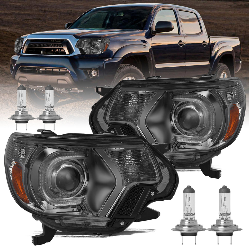 For 2012-2015 Toyota Tacoma LED DRL Strip Bar Smoke Headlights Headlamps LH+RH