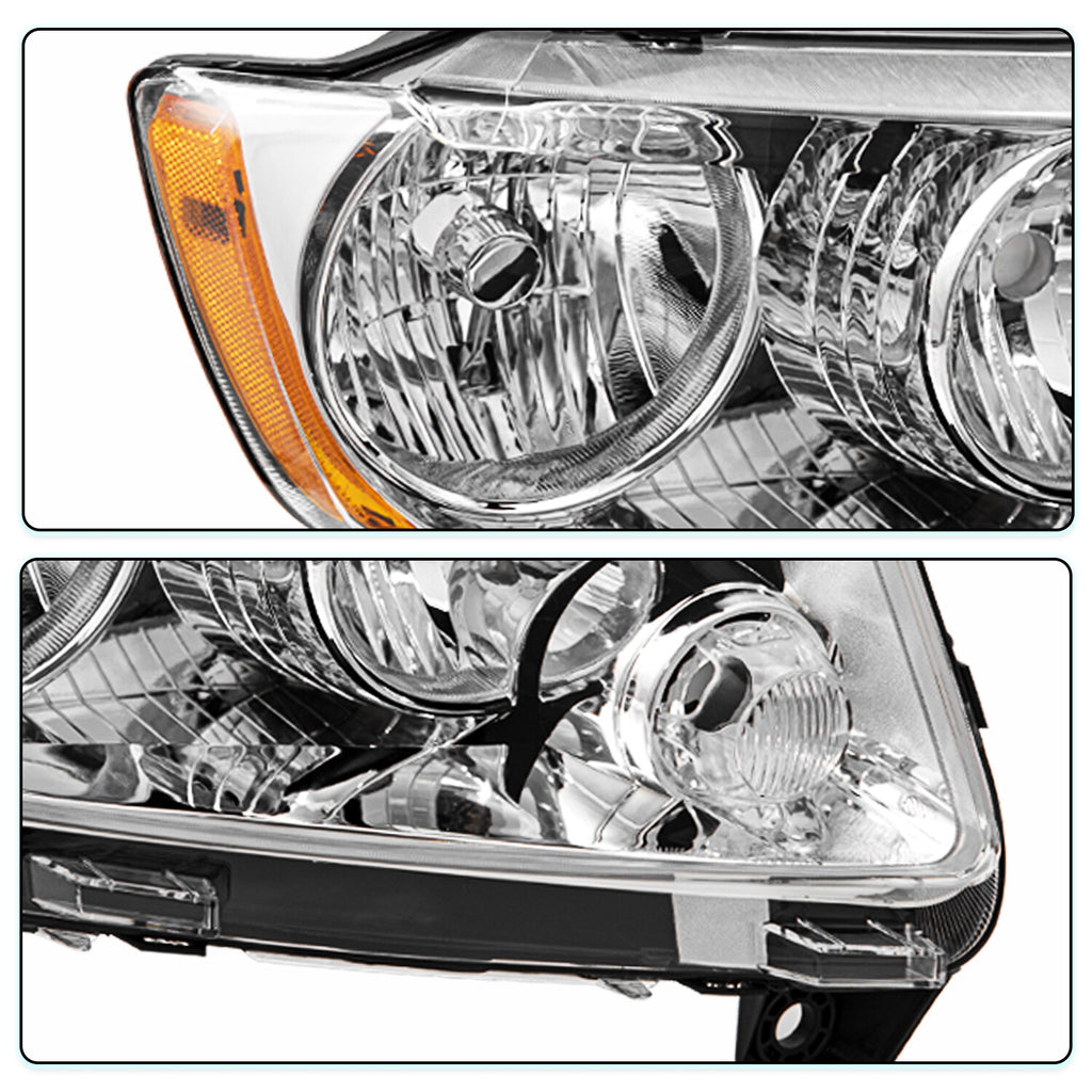 Halogen Left+Right For 11-13 Jeep Grand Cherokee 11-17 Compass Headlight Chrome