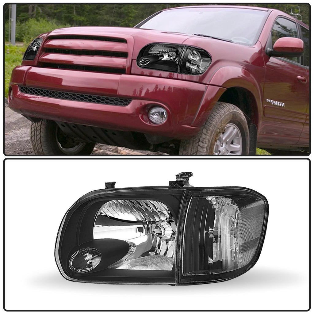 For 2005-2006 Toyota Tundra 05-07 Sequoia Halogen Black Headlight Assembly LH+RH