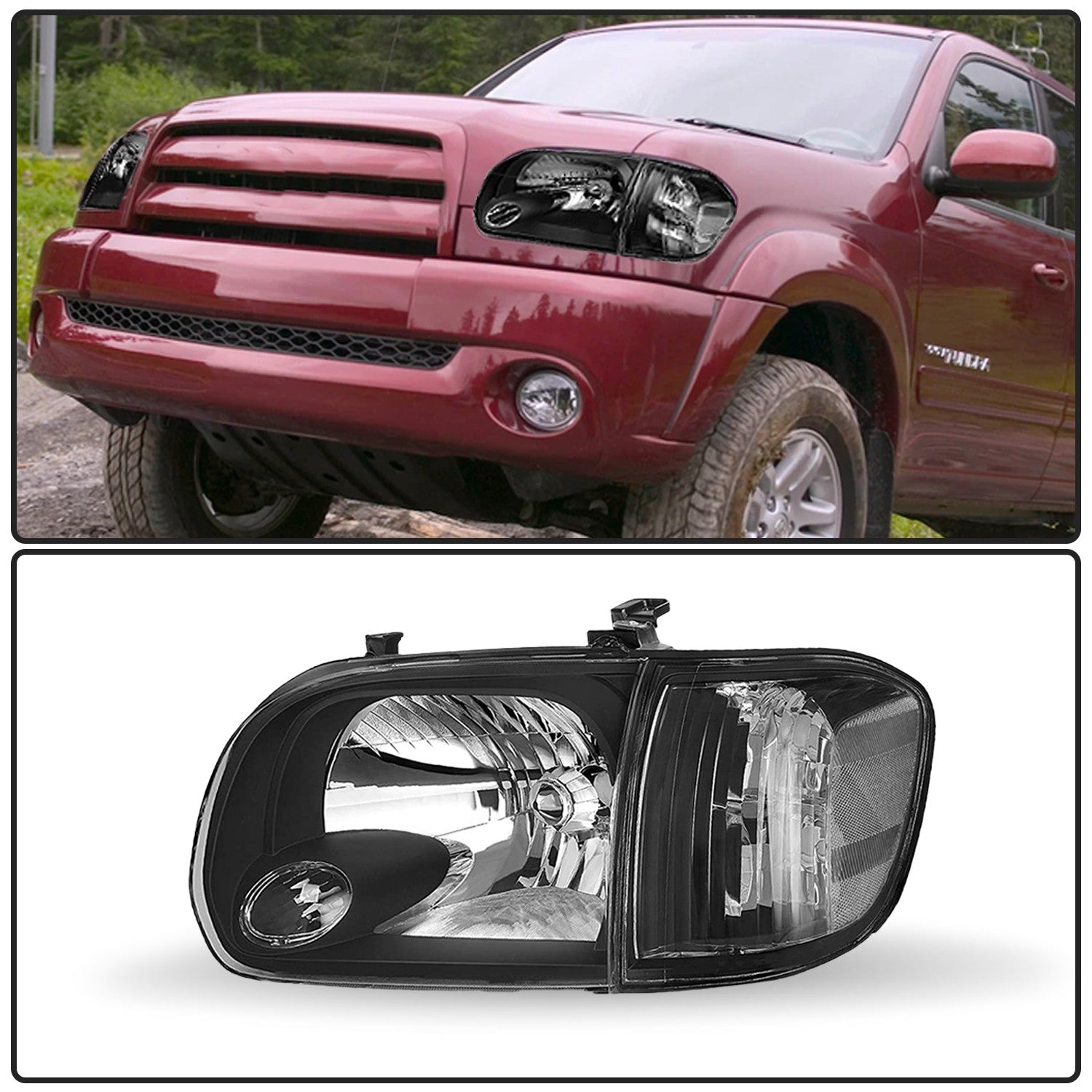 For 2005-2006 Toyota Tundra 05-07 Sequoia Halogen Black Headlight Assembly LH+RH