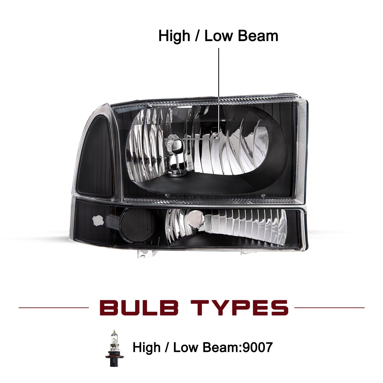 For 99-04 Ford Super Duty F250/350/450/550/ Excursion Headlight 4Pcs W/bulb