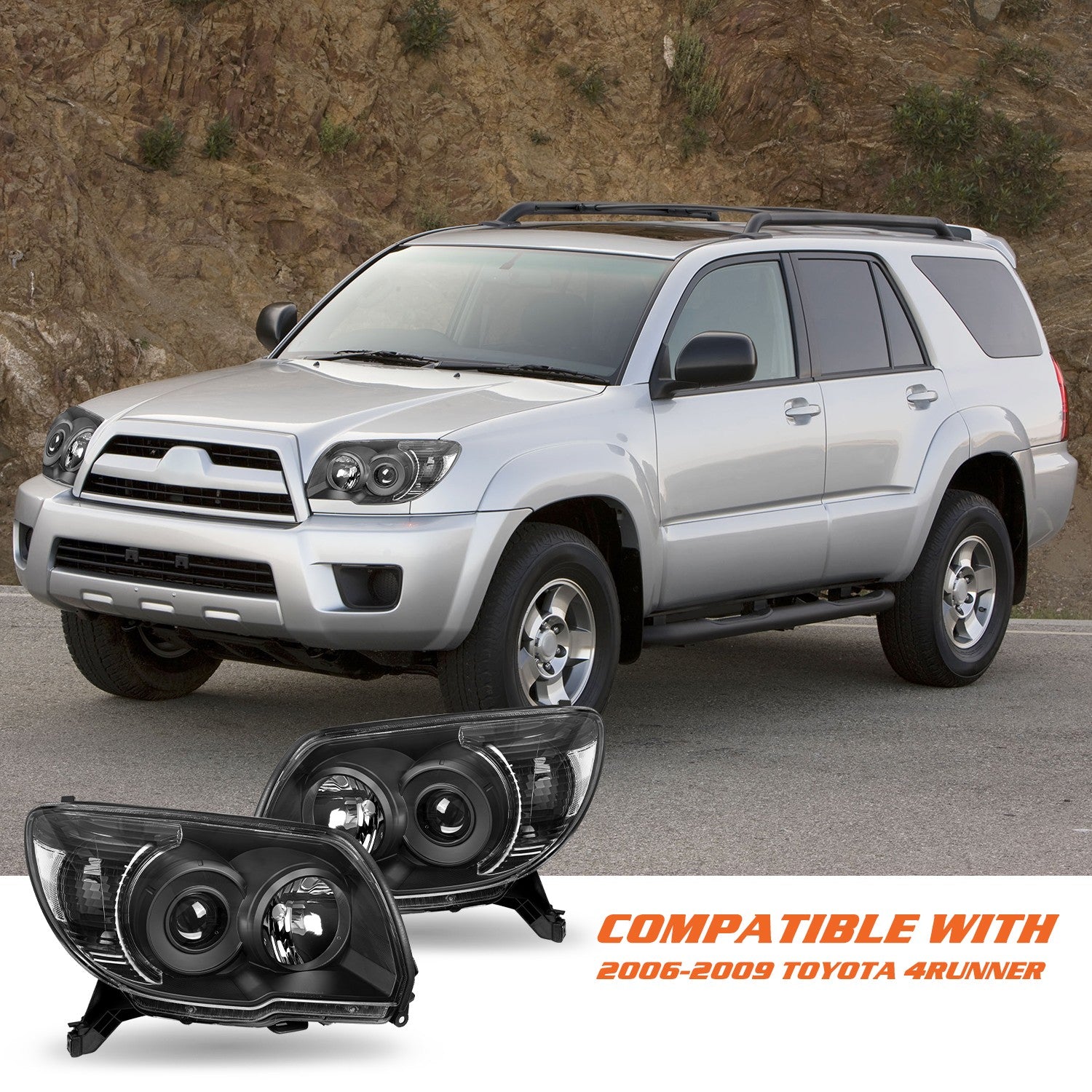 For 2006 2007 2008 2009 Toyota 4Runner Black Headlights Clear Corner Lamps Pair