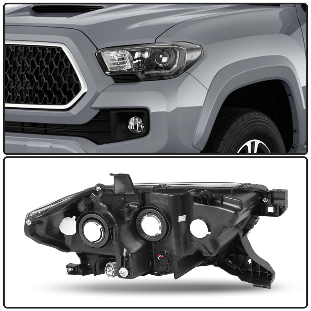 Fit For 2016-2022 Toyota Tacoma w/ LED DRL Black Headlights Left+Right Headlamps