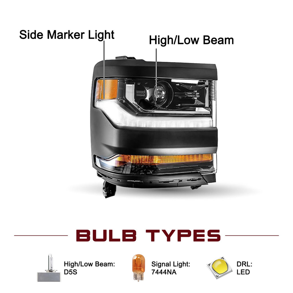 HID/Xenon Headlight For 2016-2018 Chevy Silverado 1500 Headlamp Right Side RH