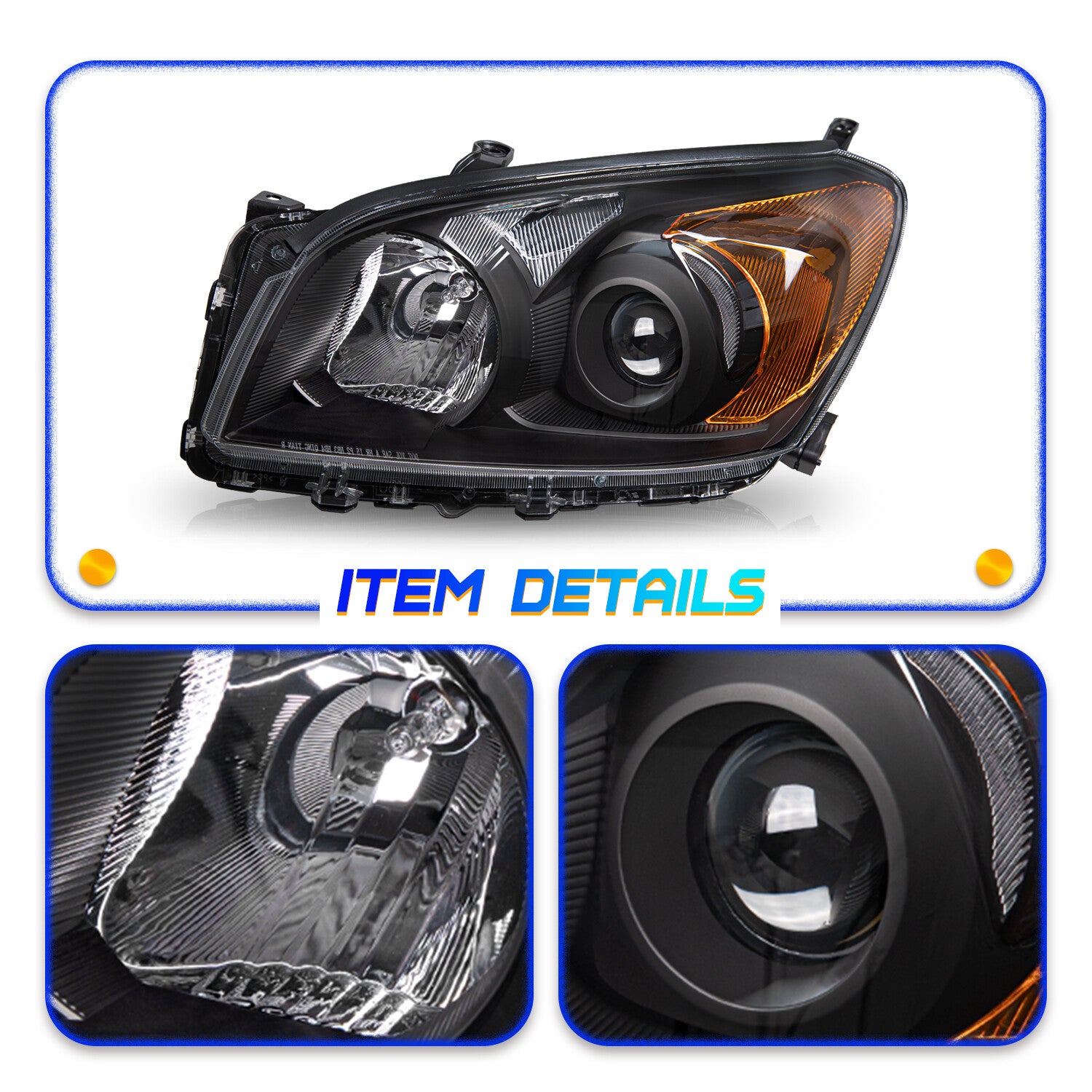 For 2009-2012 Toyota RAV4 Black Headlights Assembly Amber Corner Lamps W/B