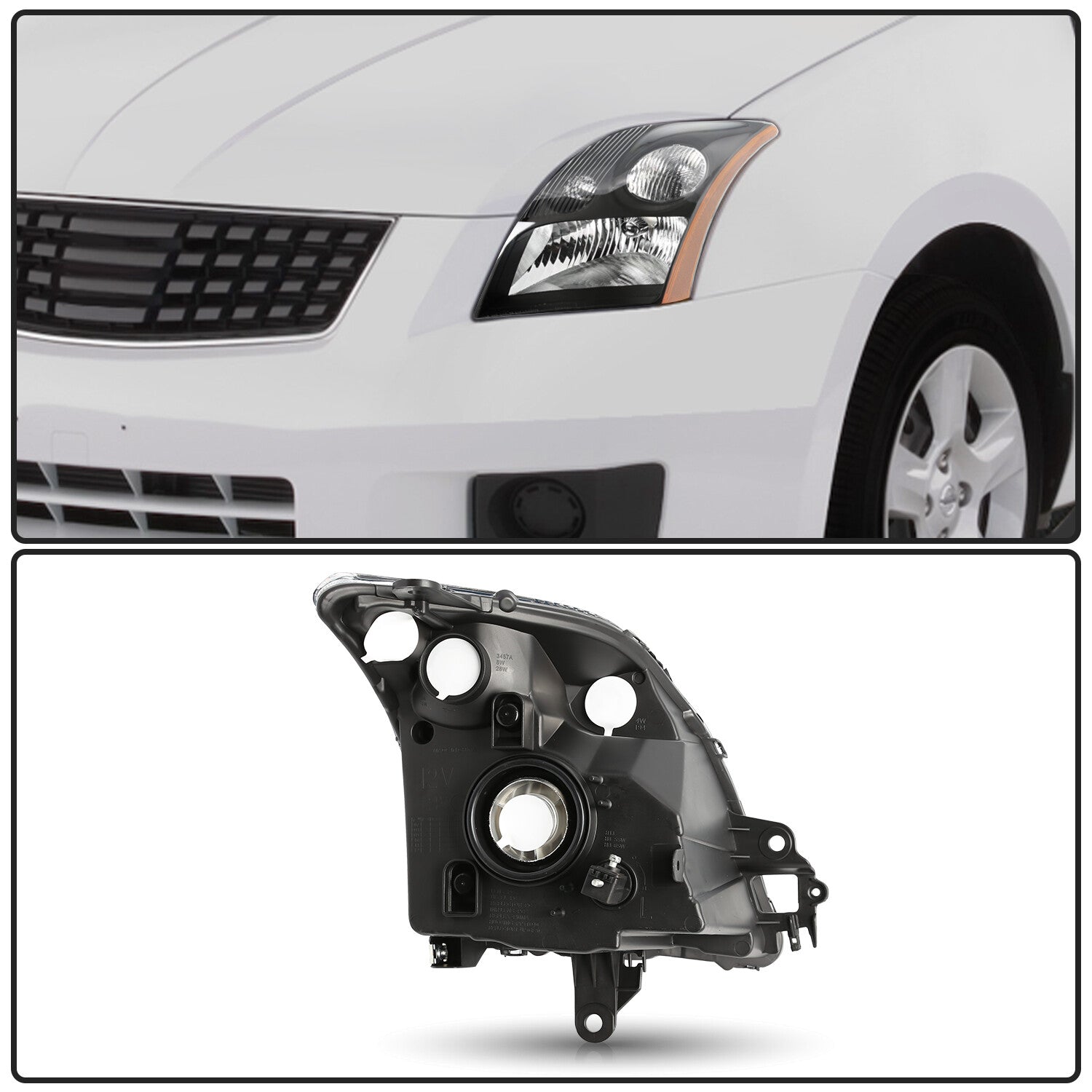 For 2007-2009 Nissan Sentra Black Headlights Assembly Amber Corner Headlamps L+R