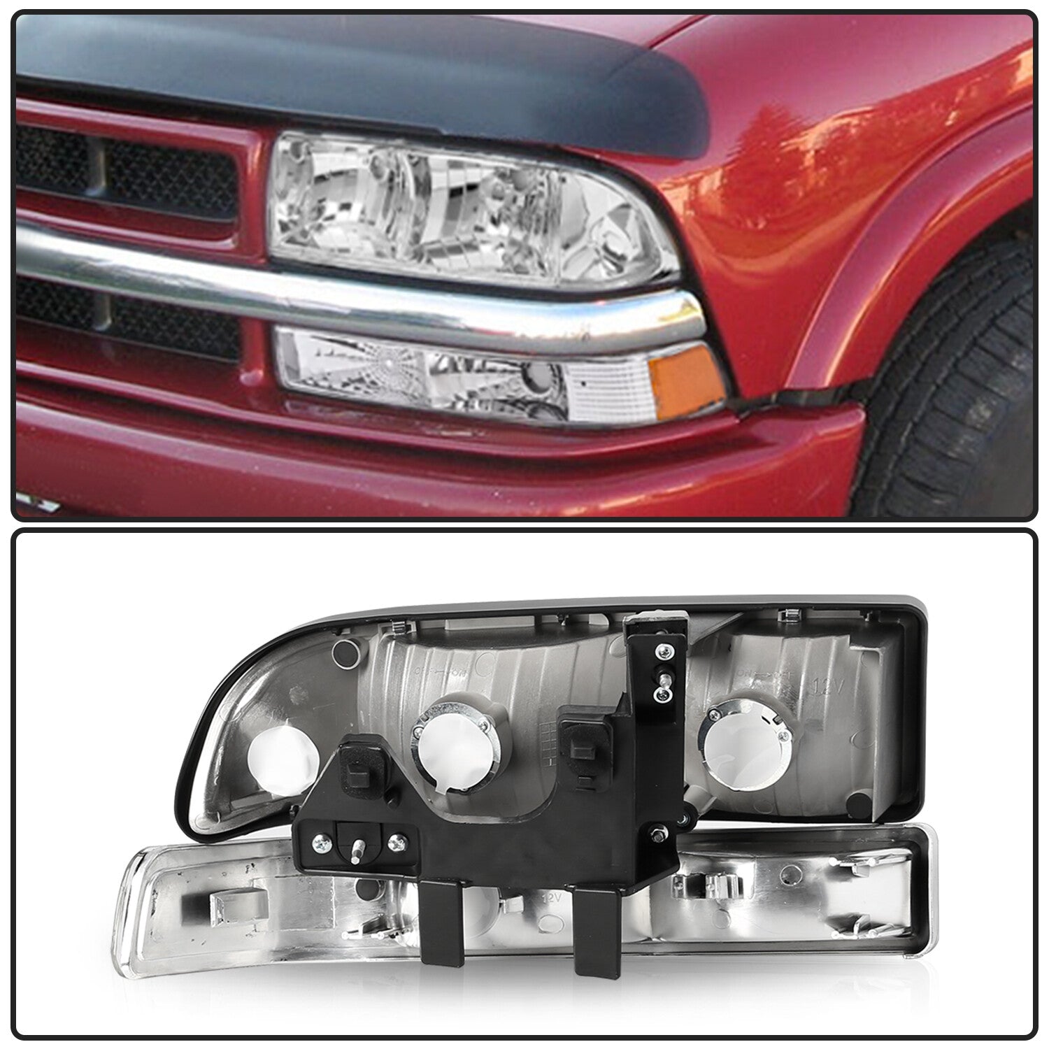 For 1998-2005 Chevy s10 Blazer Chrome/Amber Headlights Bumper Headlamp Assembly