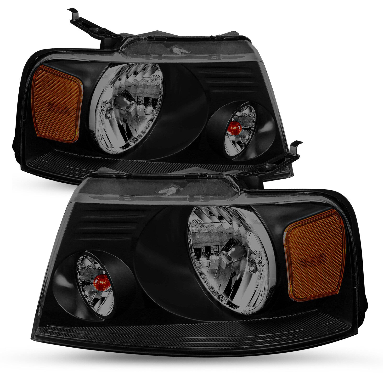 For 2004-2008 Ford F150 Black Housing Smoke Lens Headlights Lamps LH+RH