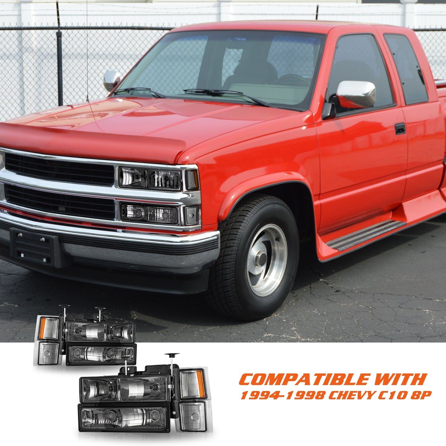 For 94-98 Chevy Silverado Tahoe C10 C/K 1500 2500 3500 Headlights Pair w/Bulbs