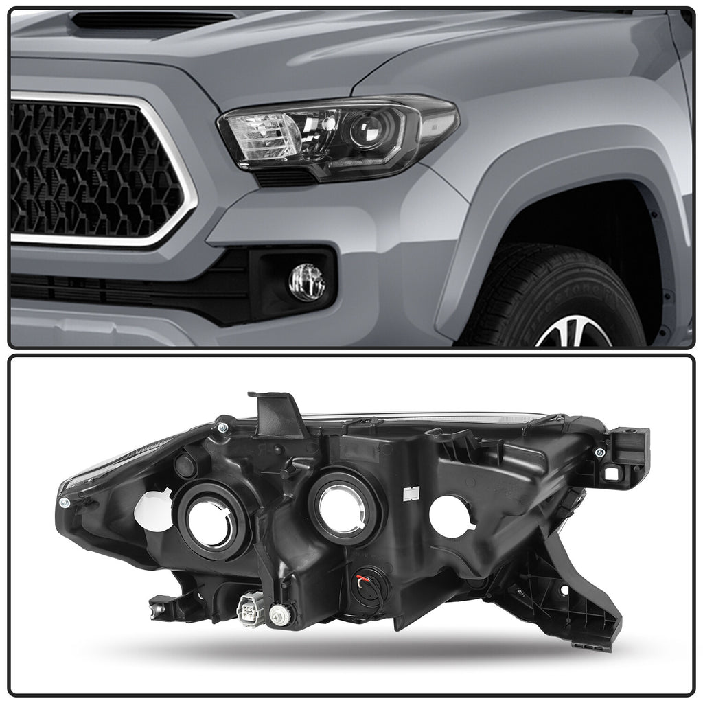 Fit For 2016-2022 Toyota Tacoma w/ LED DRL Black Headlights Headlamps Left+Right