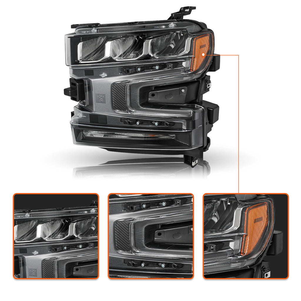 Full LED Headlights For 2019-2021 Chevy Silverado 1500 Headlamps Left & Right