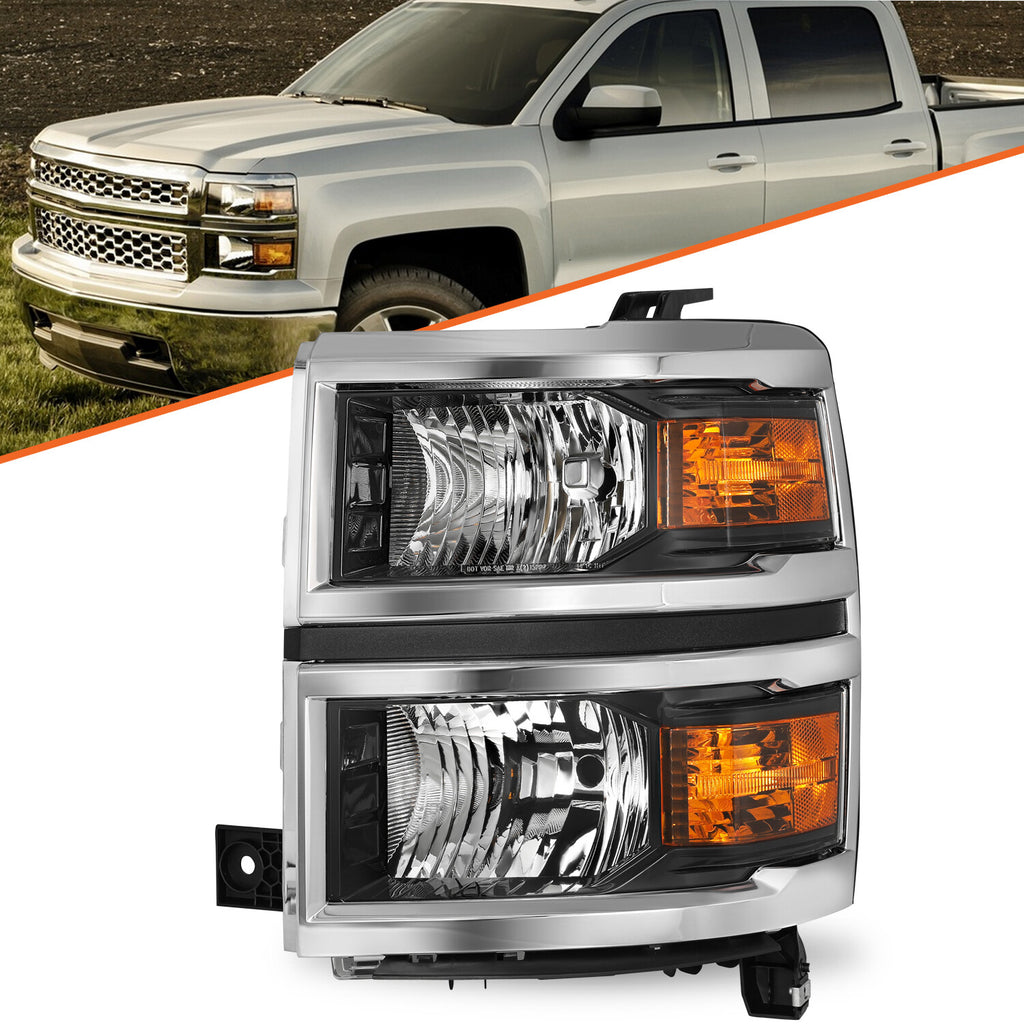 For 2014-2015 Chevy Silverado 1500 Chrome Headlight Driver Left side LH 14-15