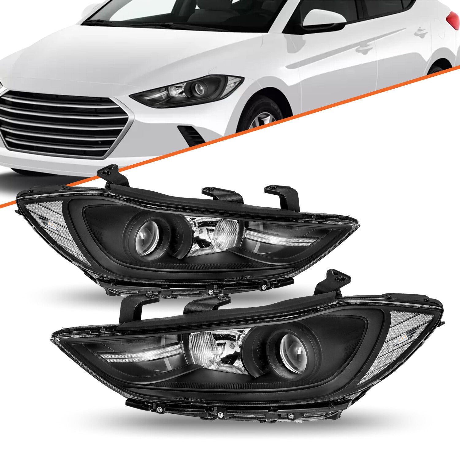 For 2017 2018 Hyundai Elantra Halogen L+R Pairs Headlights Assembly Headlamp W/B