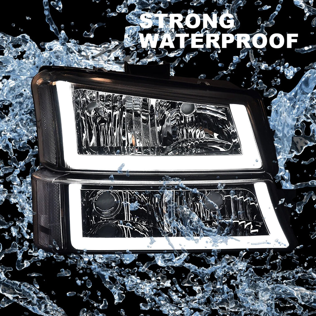 Pair For 2003-2006 Chevy Silverado1500-3500 Chrome Headlights Headlamp w/LED DRL
