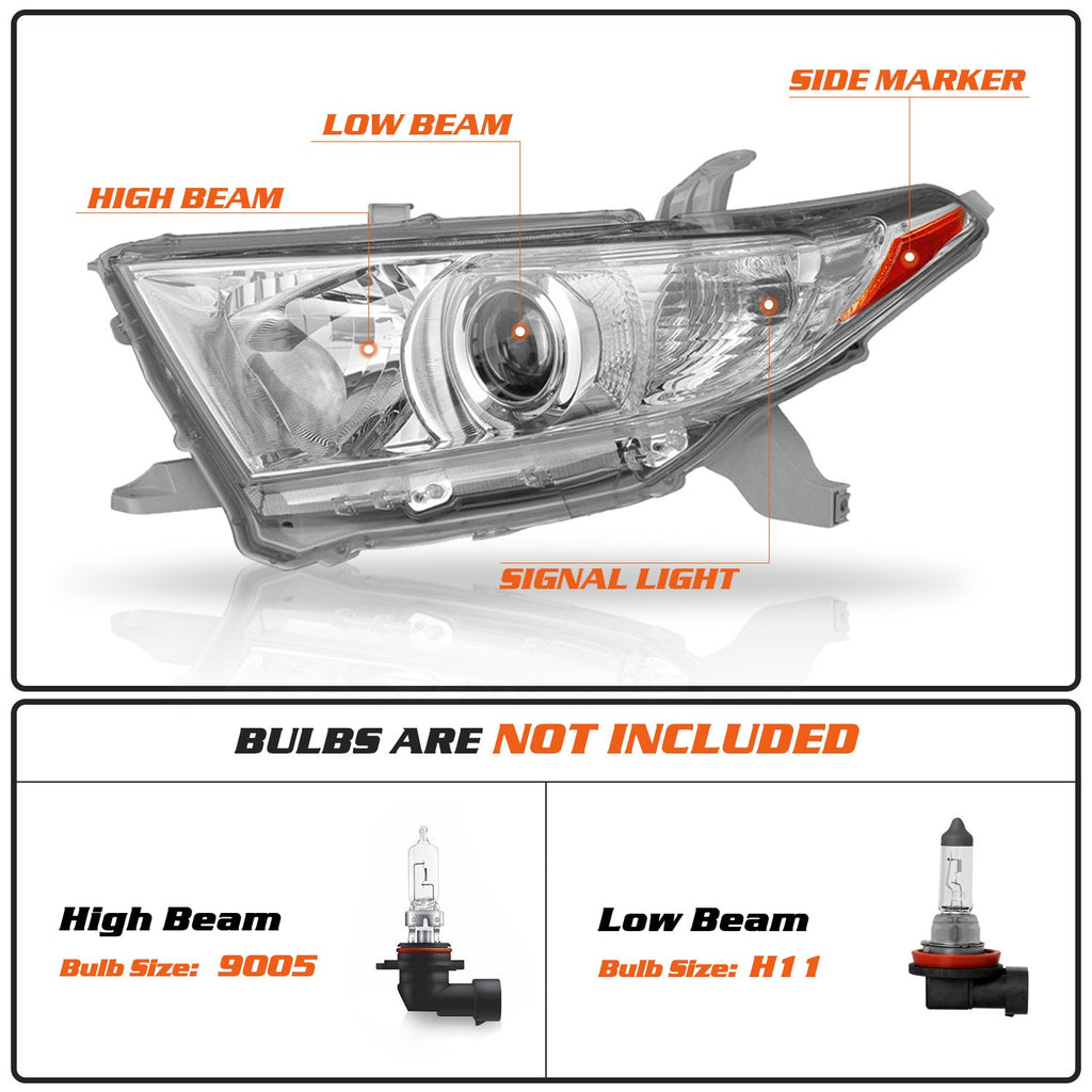 For 2011-2013 Toyota Highlander Chrome Headlights Amber Corner Left+Right Lamps