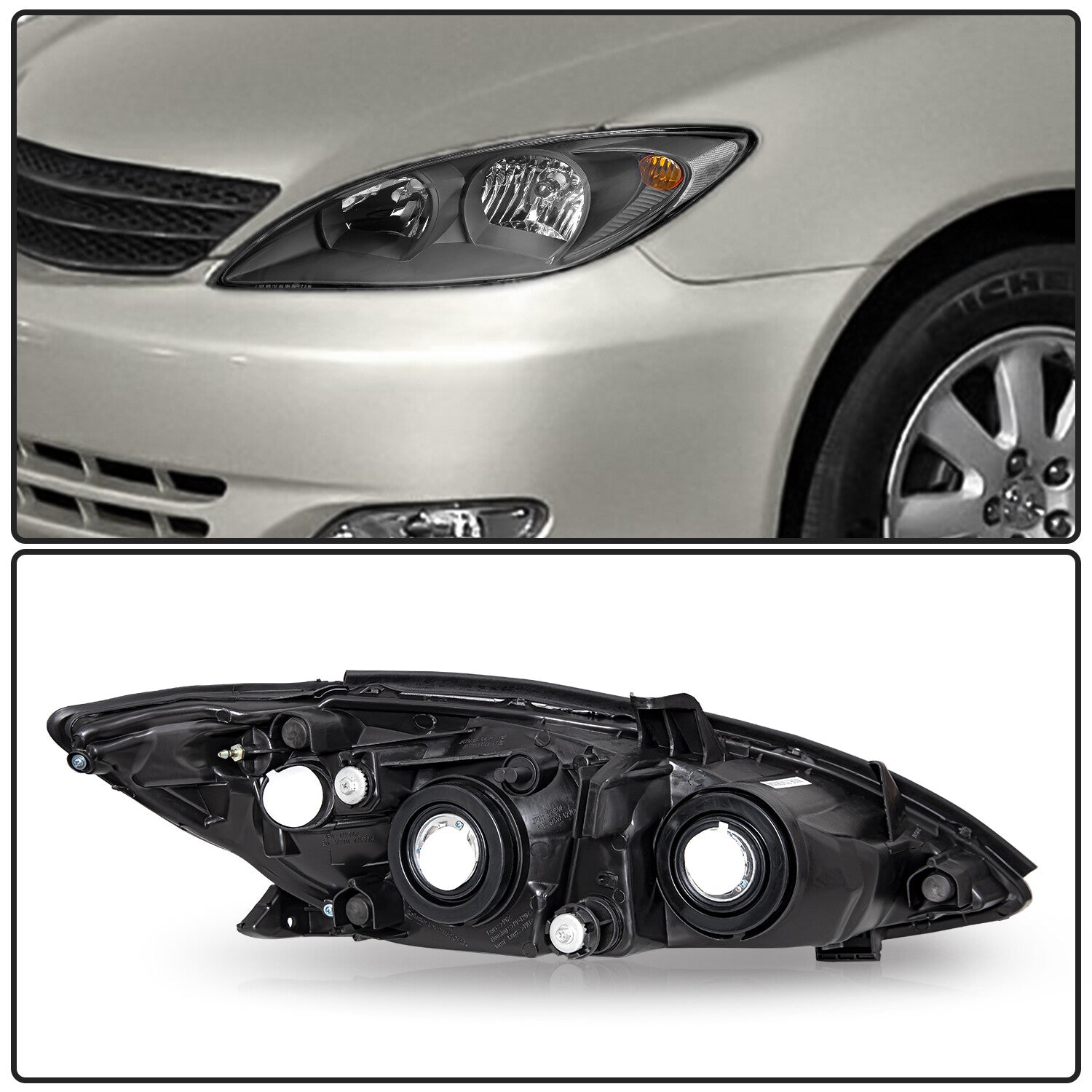 Black Clear Reflector Headlights Lamps Assembly LH RH For 2002-2004 Toyota Camry