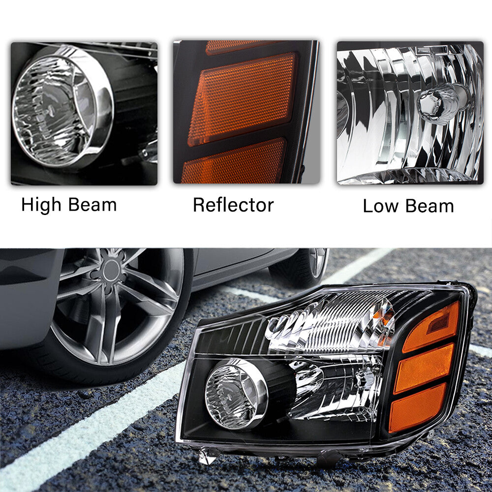 Black For 2004-2015 Titan 2004-2007 Armada Headlights Headlamps Left+Right 04-15