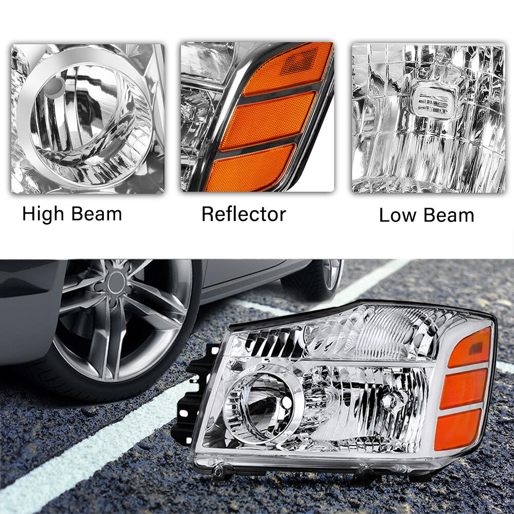 For 2004-2015 Nissan Titan/2004-2007 Armada Halogen Headlight Assembly Headlamps