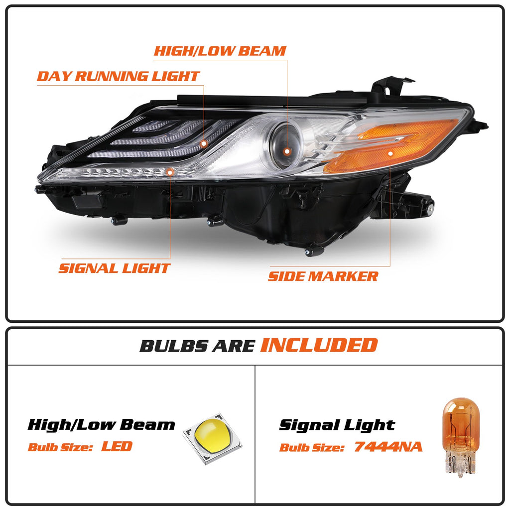 For 2018 2019 2020 Toyota Camry XLE XSE LED Headlights Assembly Driver Passenger