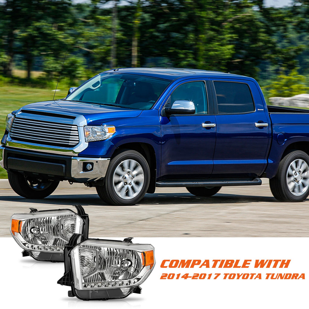 For 2014-2017 Toyota Tundra Headlight Pair Chrome With Level Adjuster 2Pc Set
