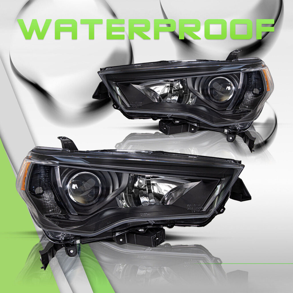 For 2014-2020 Toyota 4Runner 4DR Black Headlight Assembly Amber Corner Lamps Set