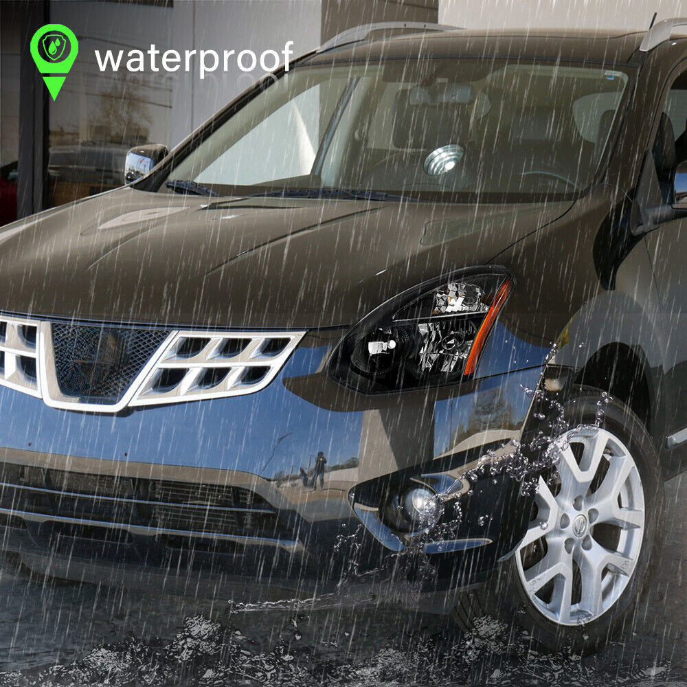 Headlights Assembly For 2008-2013 Nissan Rogue Black Headlamps Lights Left+Right