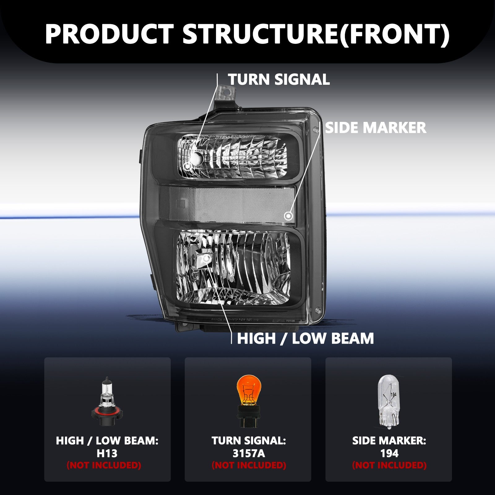 FOR 08-10 FORD F250 F350 SUPER DUTY BLACK HOUSING CLEAR CORNER HEADLIGHT LAMPS